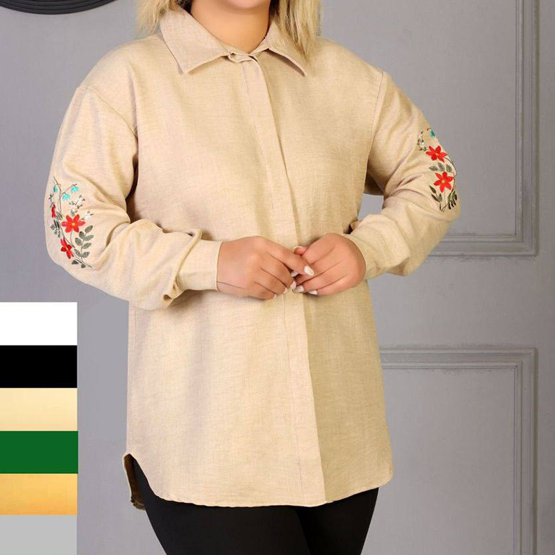 مانتو جلو دکمه آستین گلدوزی (پک 6 عددی)