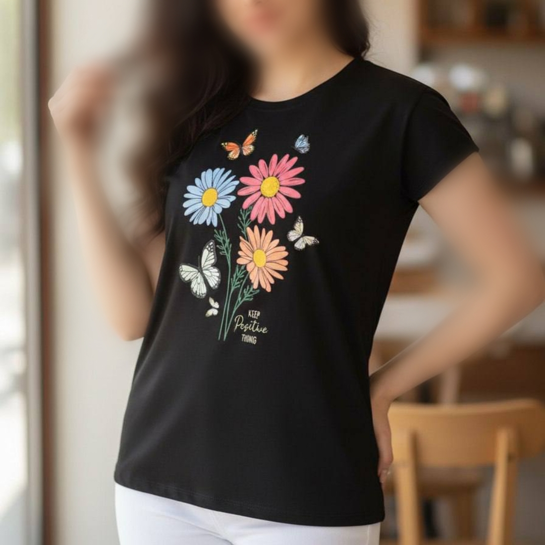 تیشرت چاپ پفکی گل (پک 6 عددی)