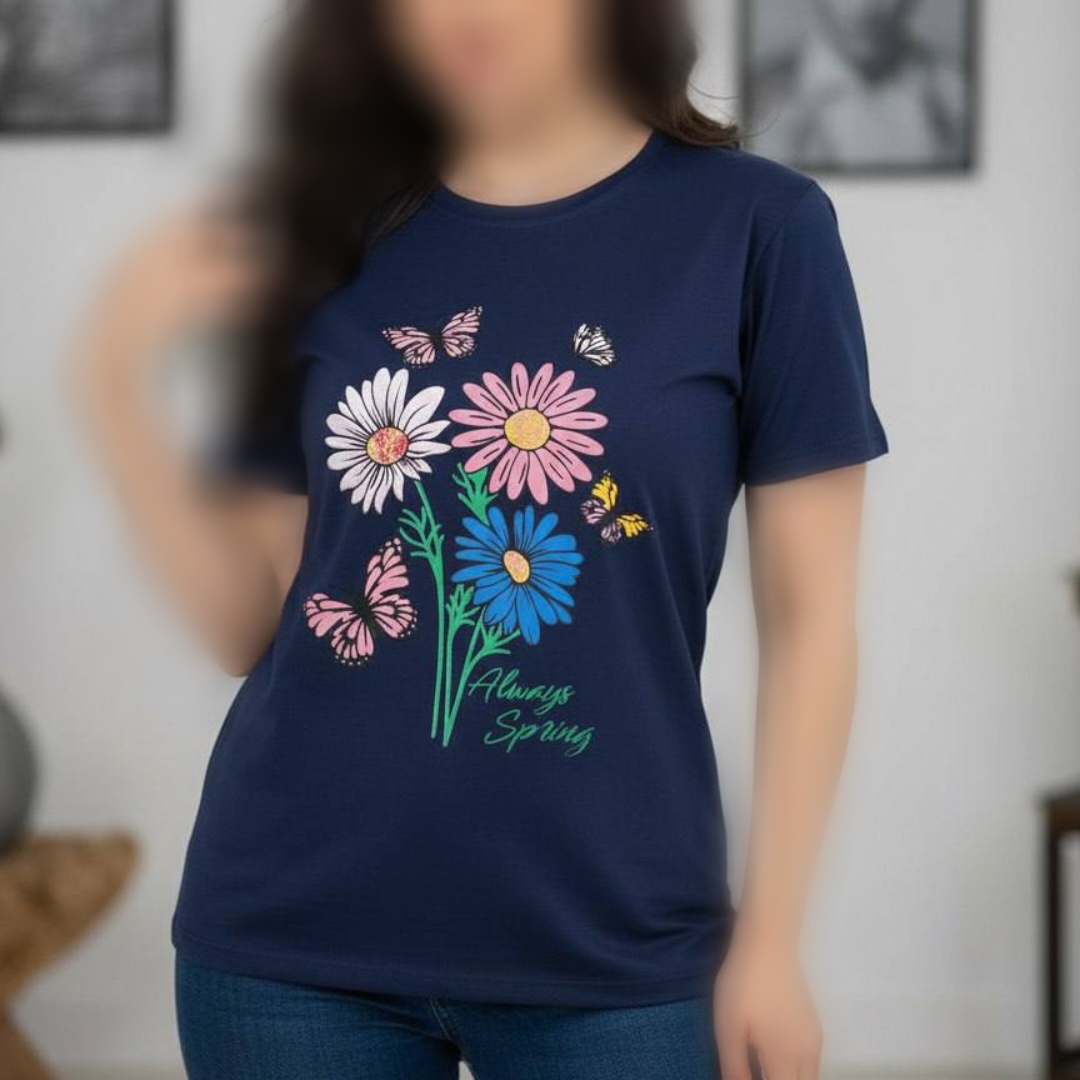 تیشرت چاپ پفکی گل (پک 6 عددی)
