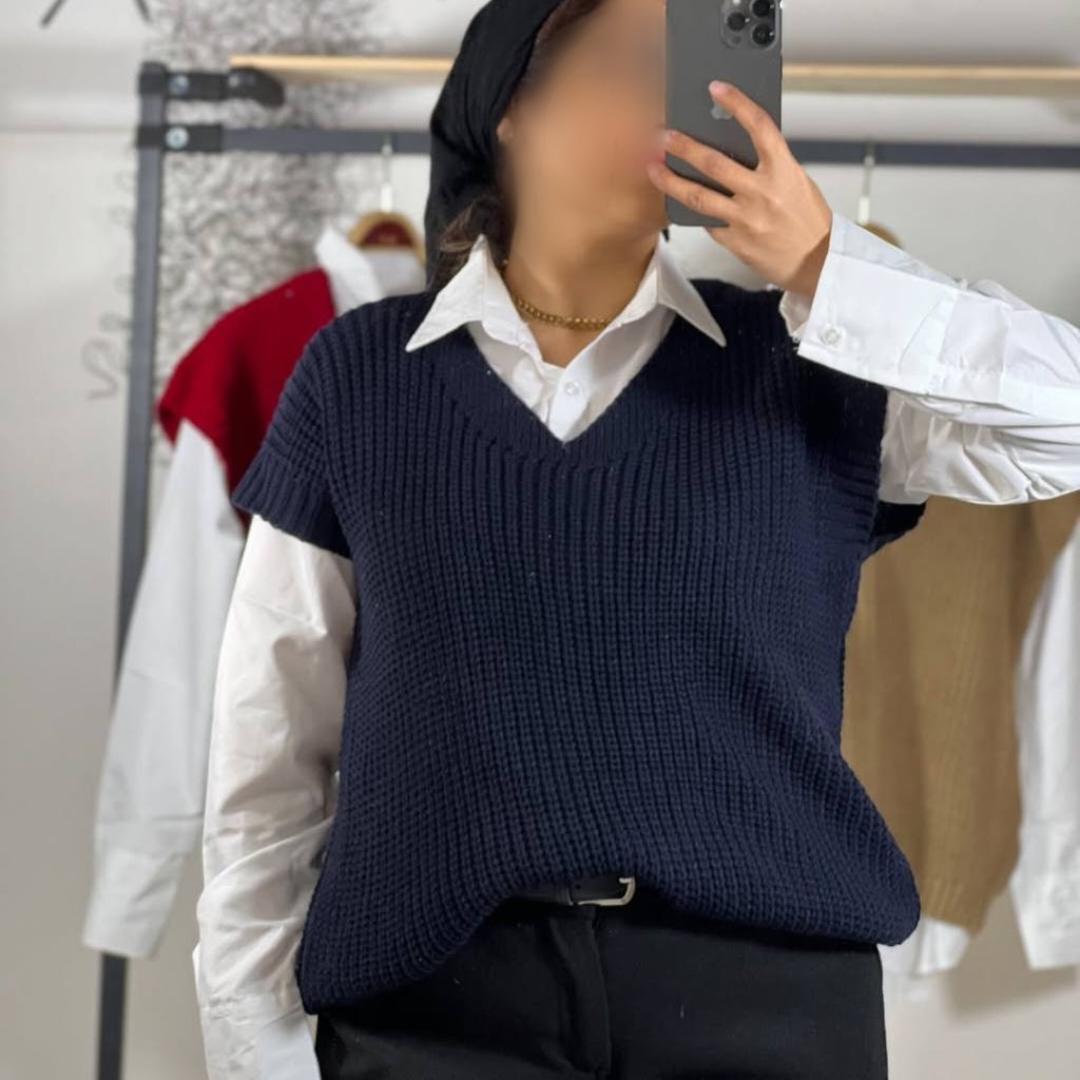 وست بافت قواره دار یقه هفت (پک 4 عددی)