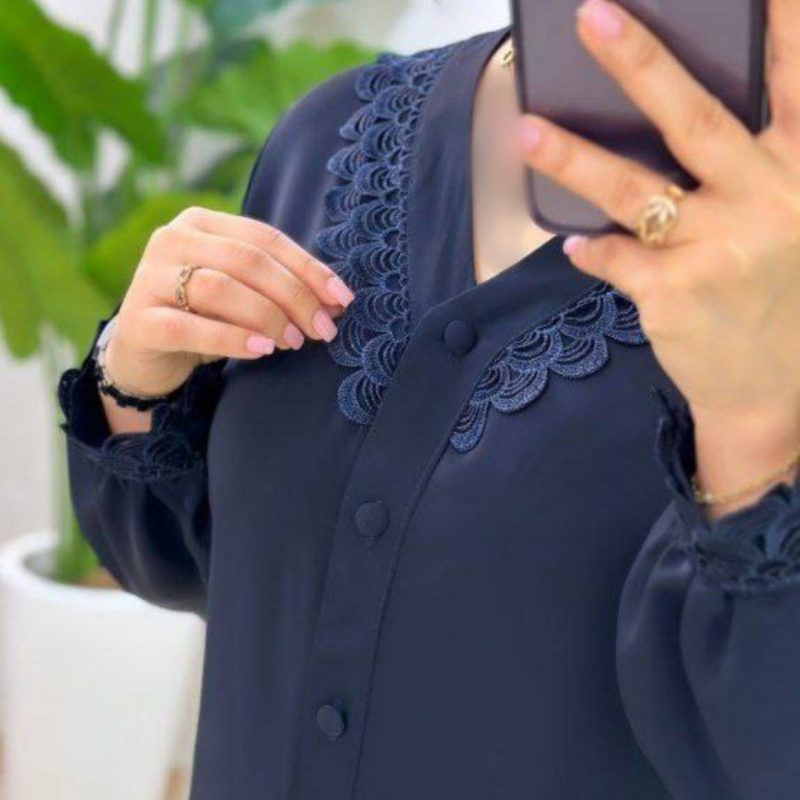 شومیز جلو دکمه خرج کار گیپور (پک 8 عددی)