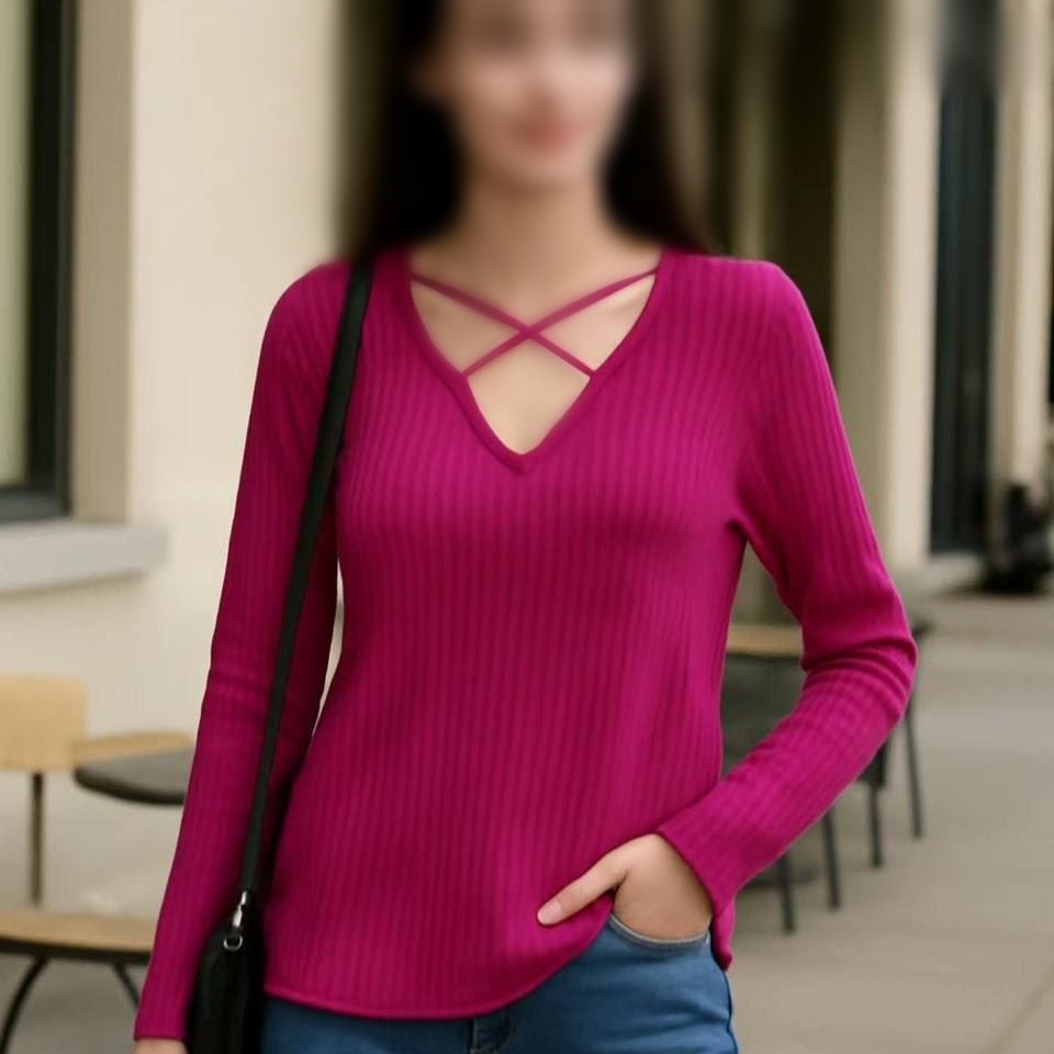 بلوز استین بلند یقه ضربدری (پک 6 عددی)