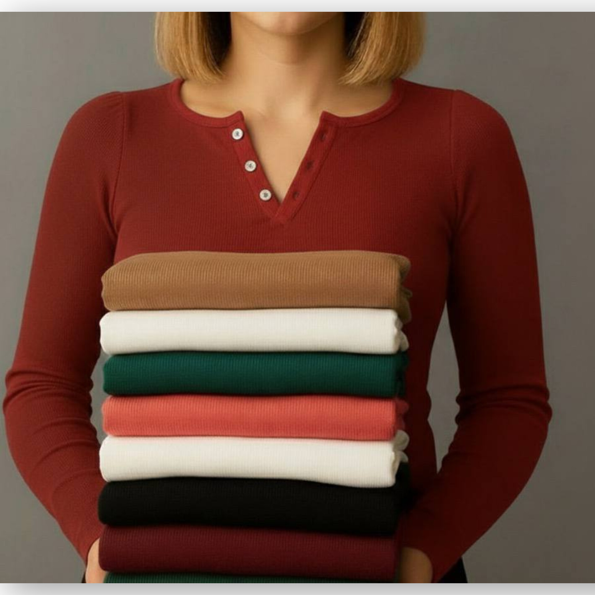 بلوز یقه وی ۳ دکمه (پک 5 عددی)