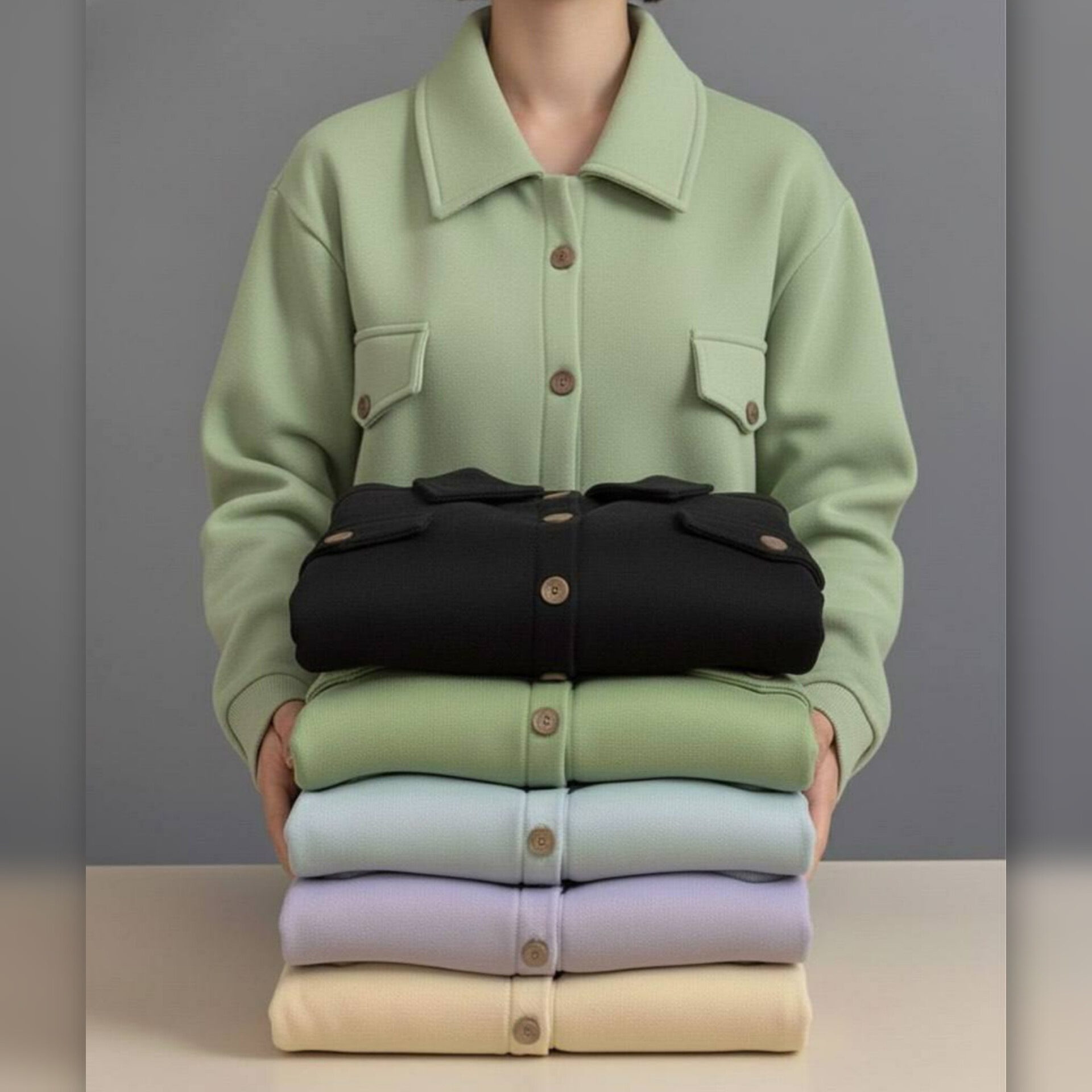 کراپ کت جلو دکمه جیبدار (پک 6 عددی)