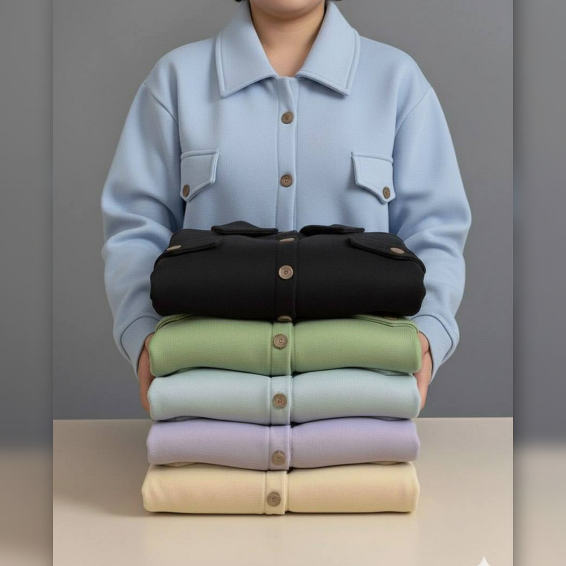 کراپ کت جلو دکمه جیبدار (پک 6 عددی)