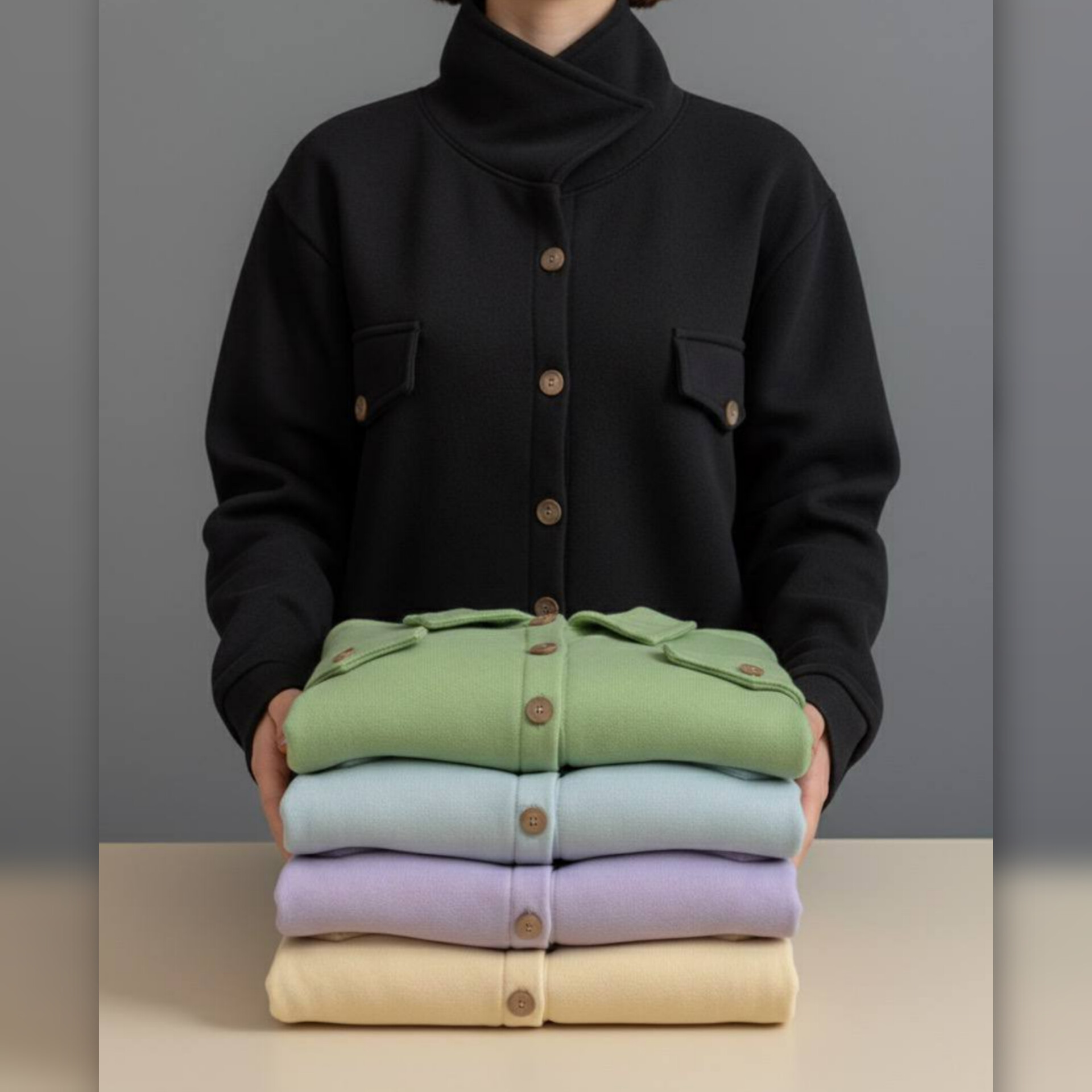 کراپ کت جلو دکمه جیبدار (پک 6 عددی)