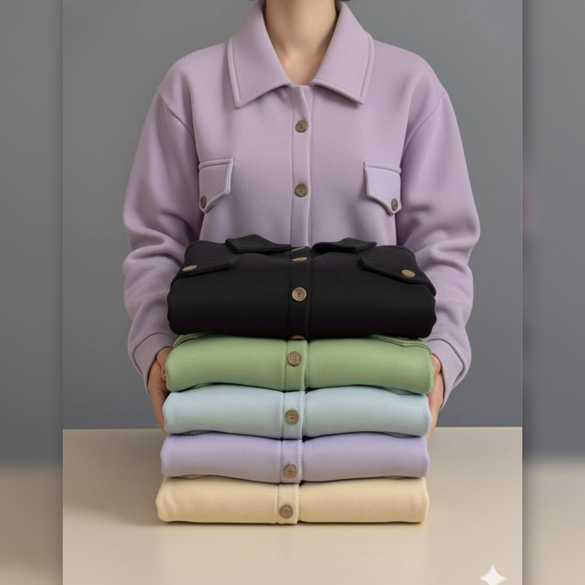 کراپ کت جلو دکمه جیبدار (پک 6 عددی)