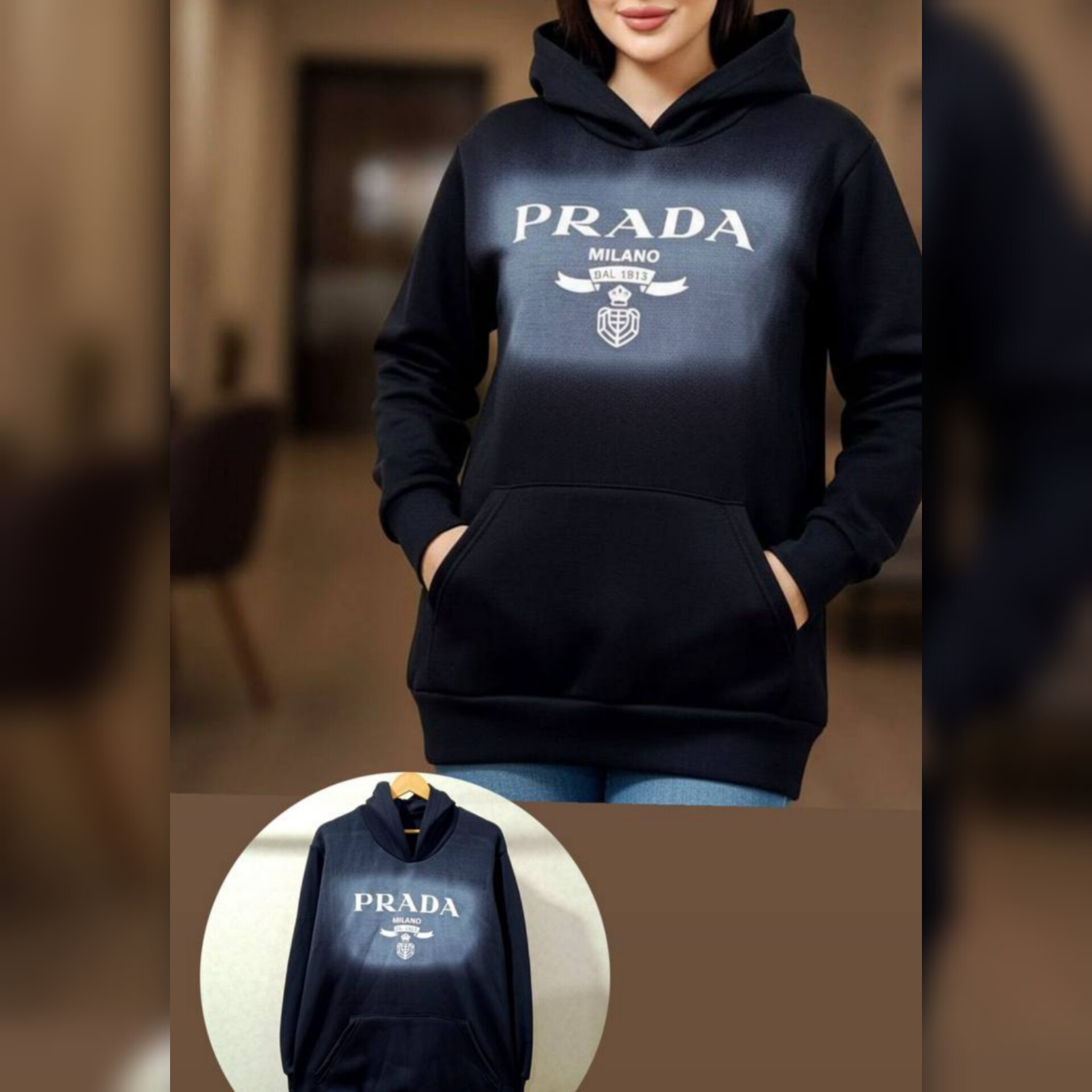 هودی لش مشکی چاپ لویی پرادا (پک 2 عددی)