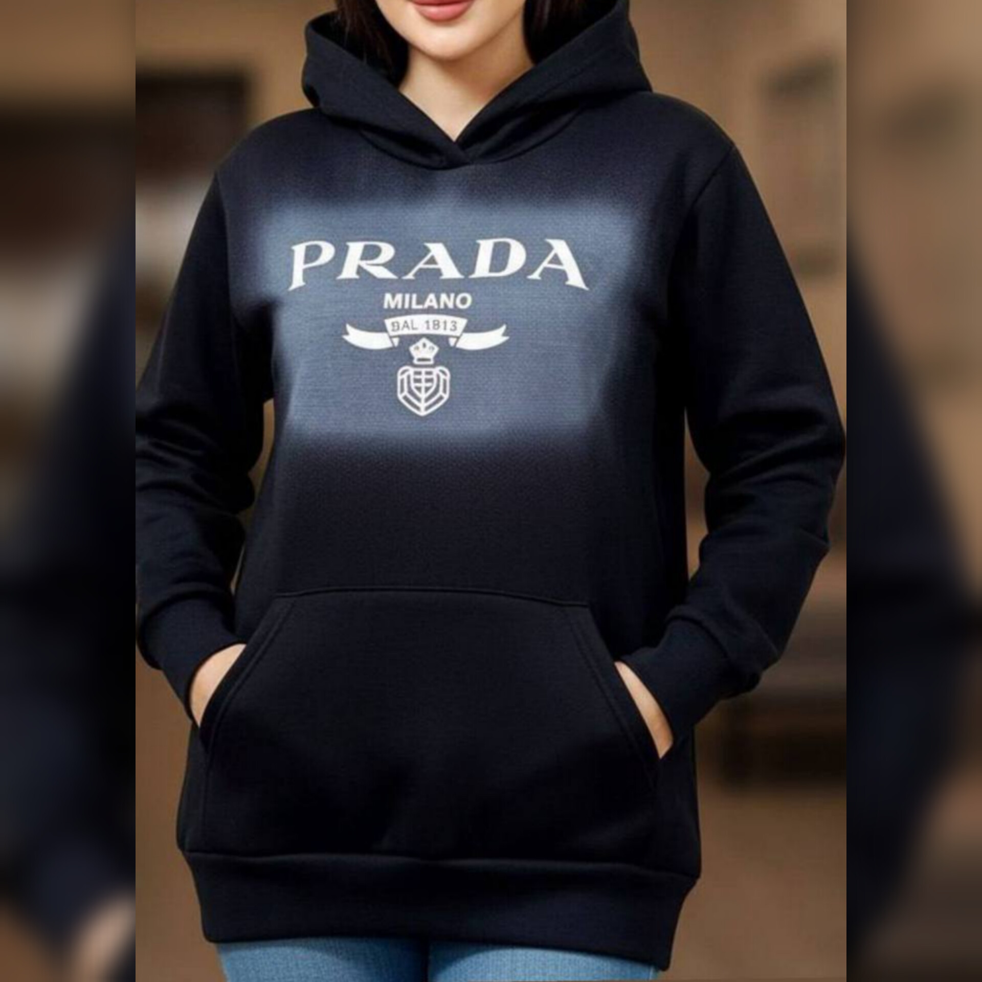 هودی لش مشکی چاپ لویی پرادا (پک 2 عددی)