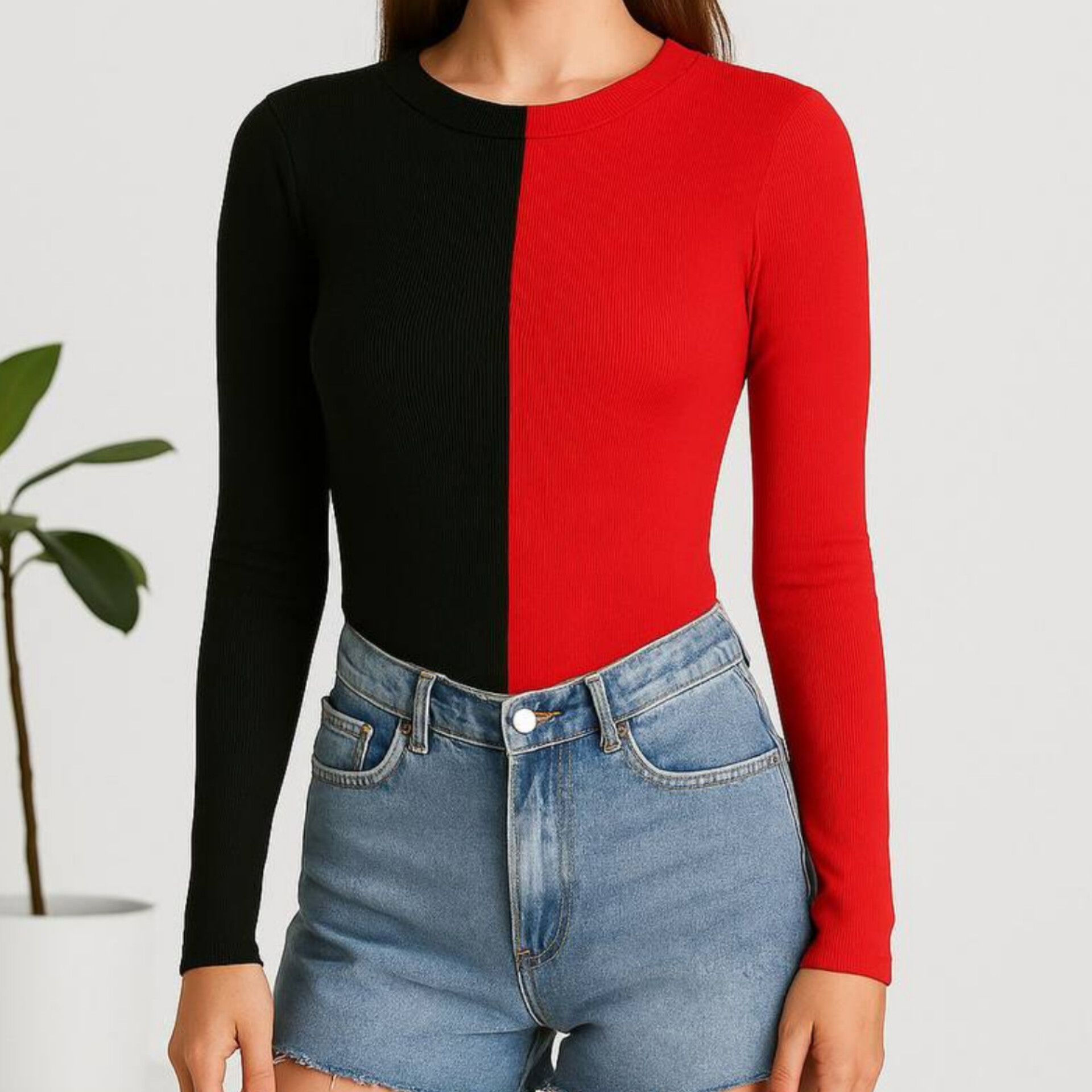 ️بادی آستین بلند از وسط دورنگ (پک 5 عددی)