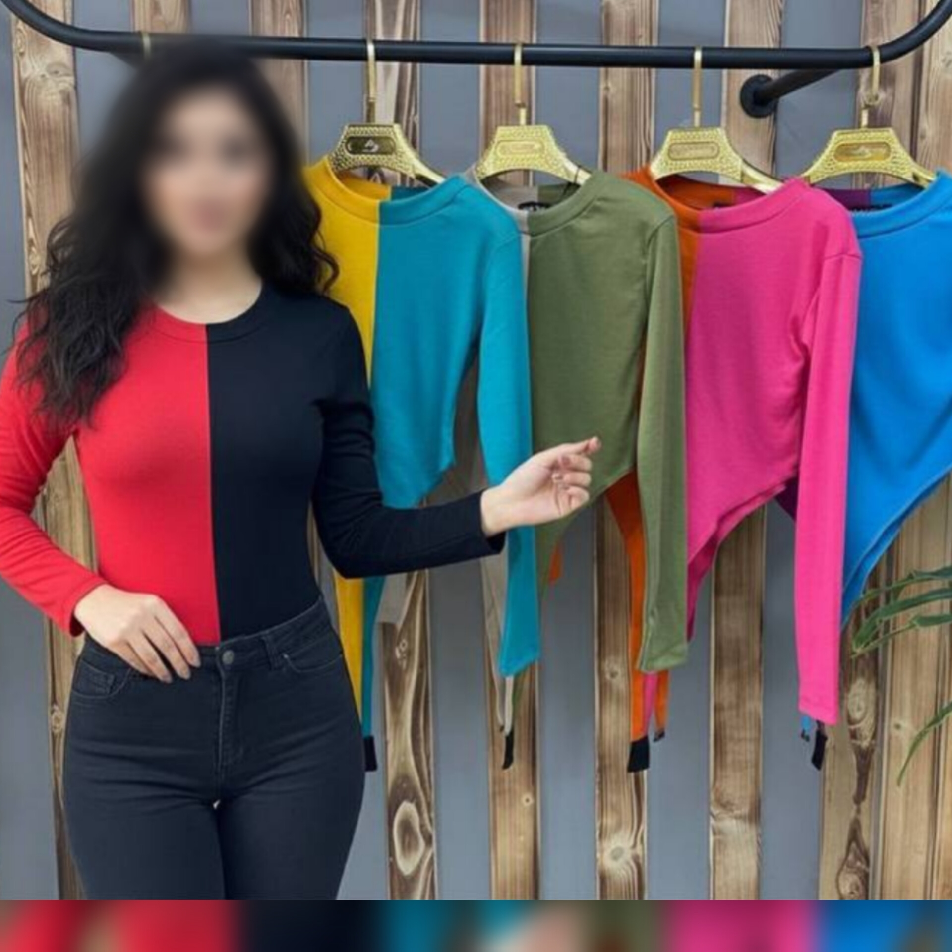 ️بادی آستین بلند از وسط دورنگ (پک 5 عددی)