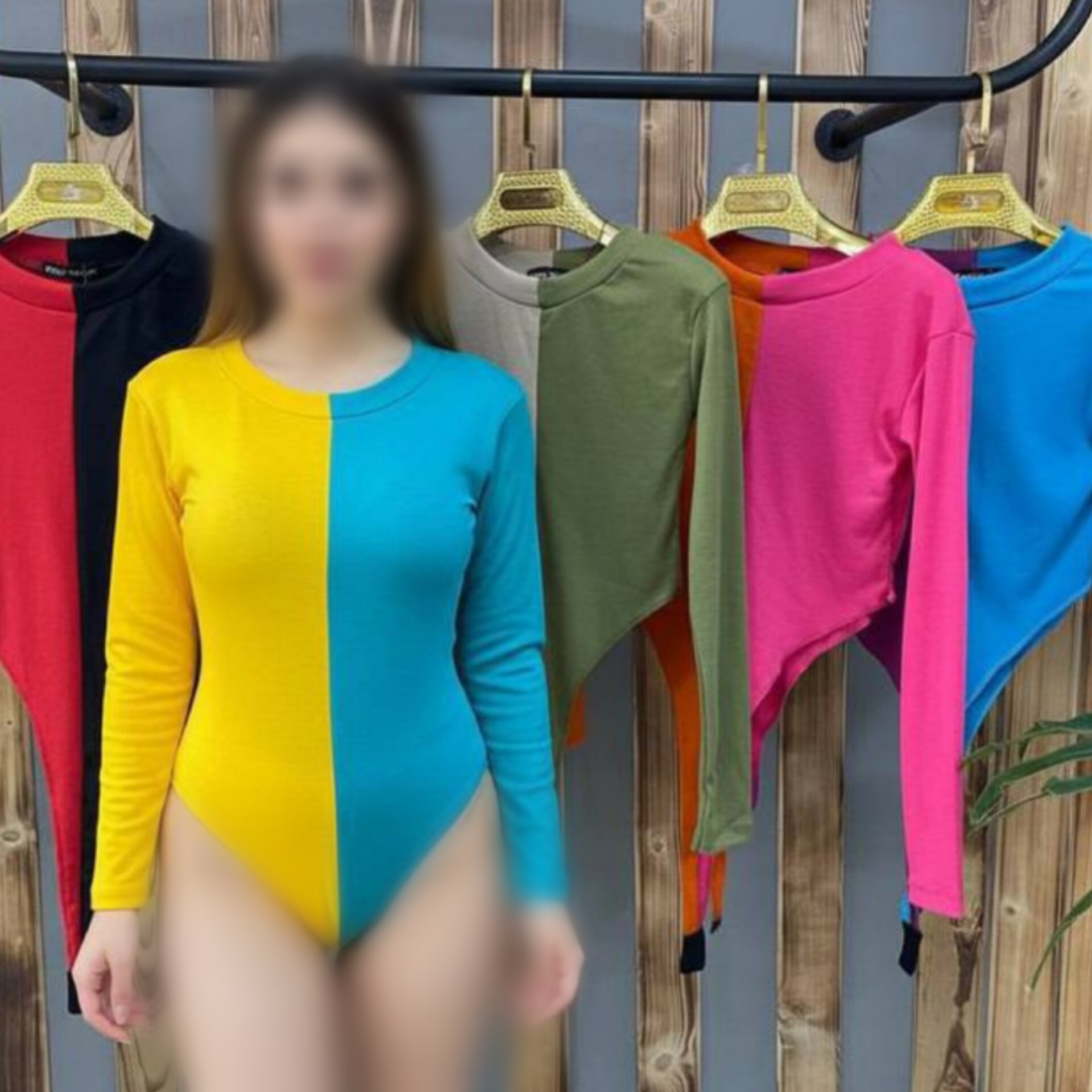 ️بادی آستین بلند از وسط دورنگ (پک 5 عددی)