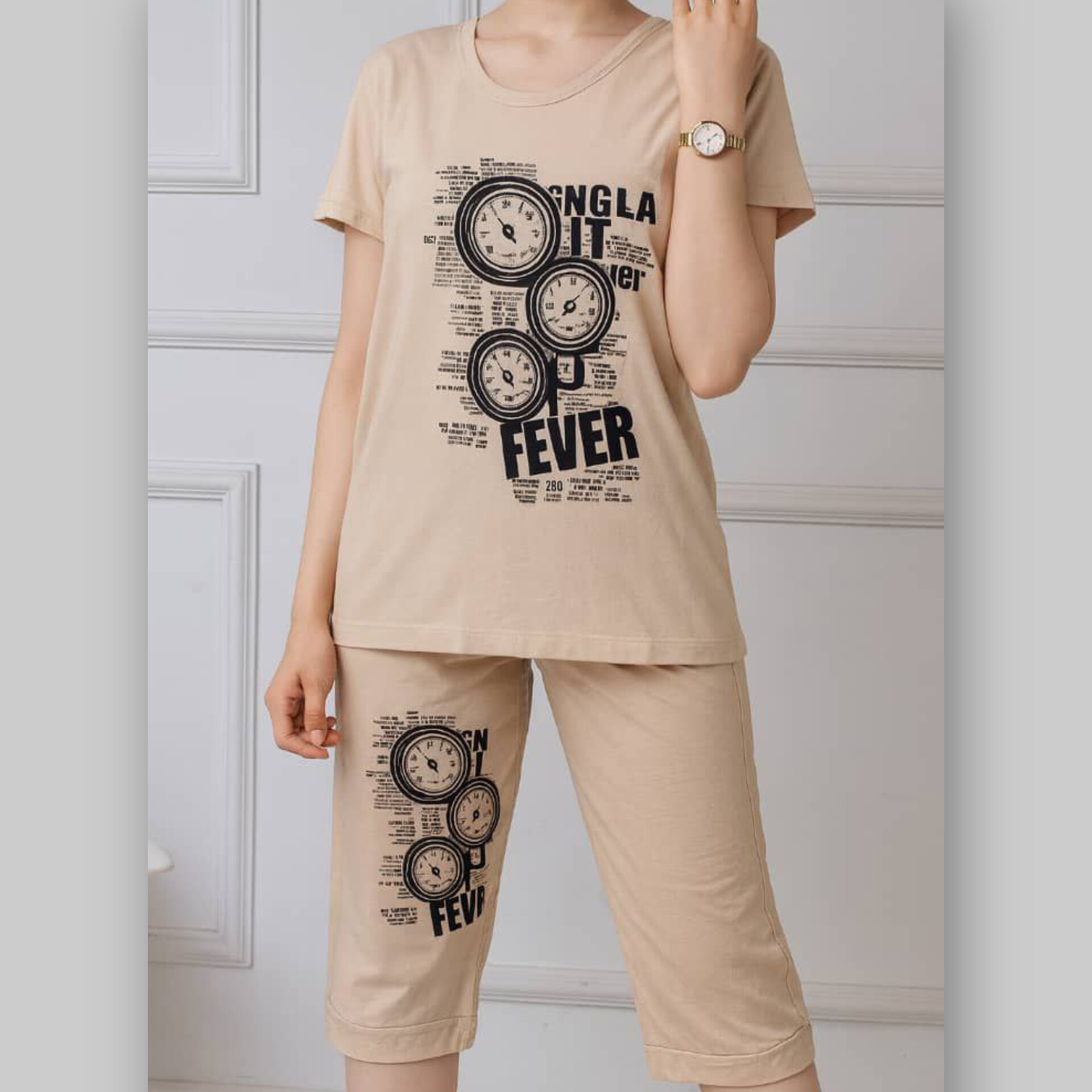 ️تیشرت شلوارک چاپ ساعت (پک 6 عددی)