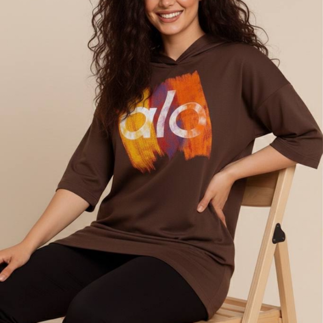 تیشرت باکسی کلاه دار چاپ alo (پک 6 عددی)