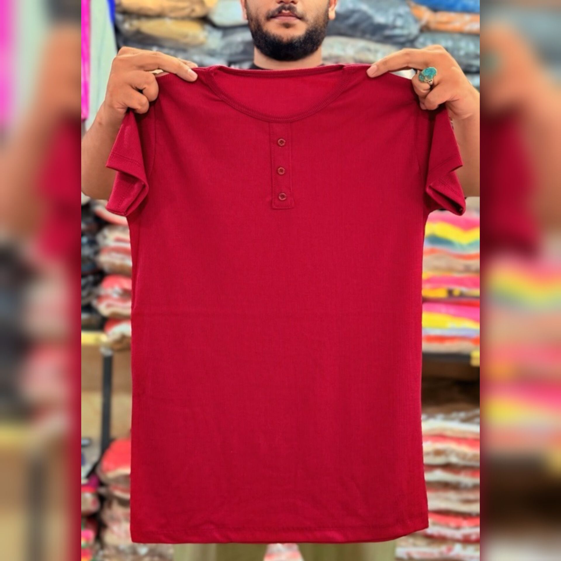 تیشرت جلو ۳دکمه قواره بزرگ (پک 6 عددی)