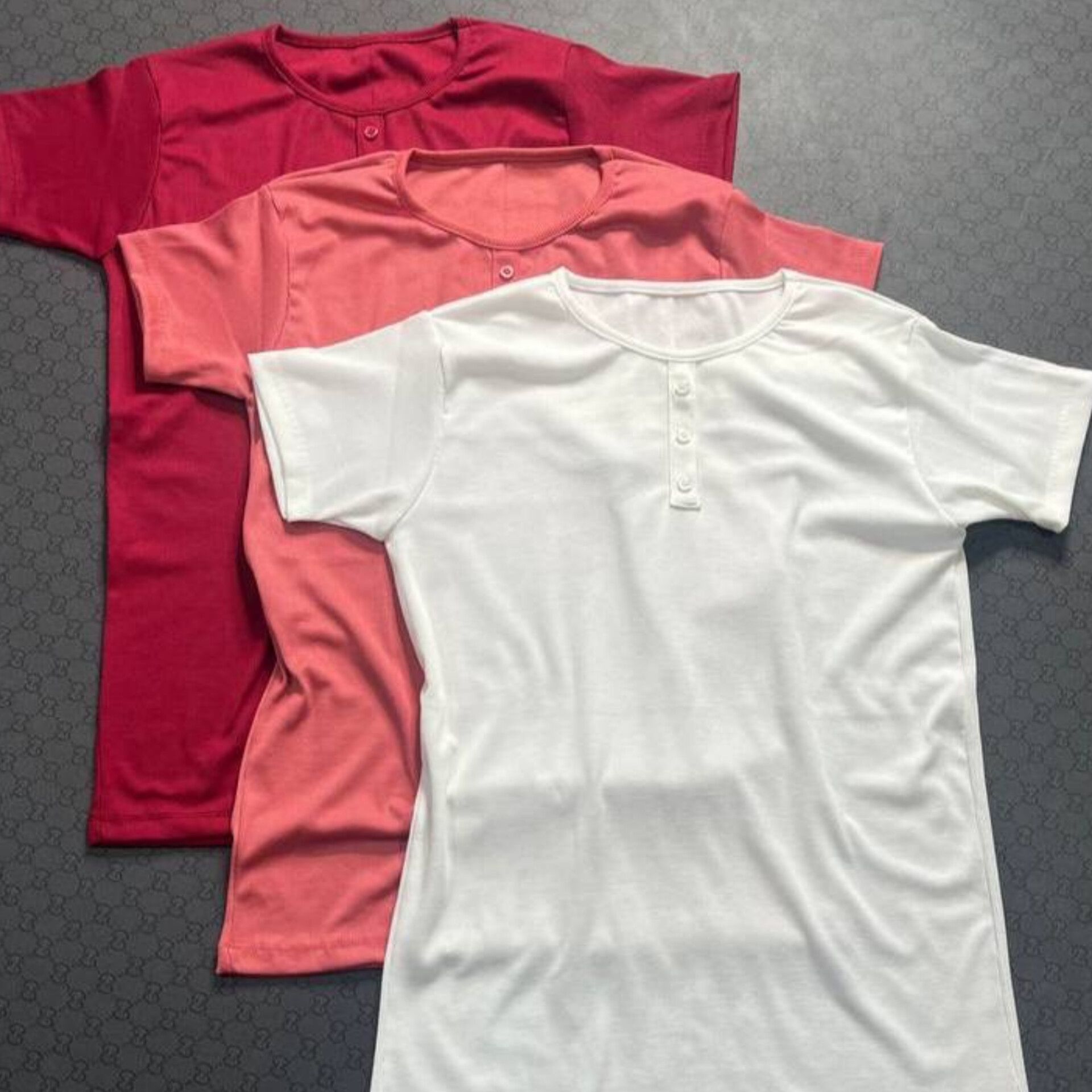 تیشرت جلو ۳دکمه قواره بزرگ (پک 6 عددی)