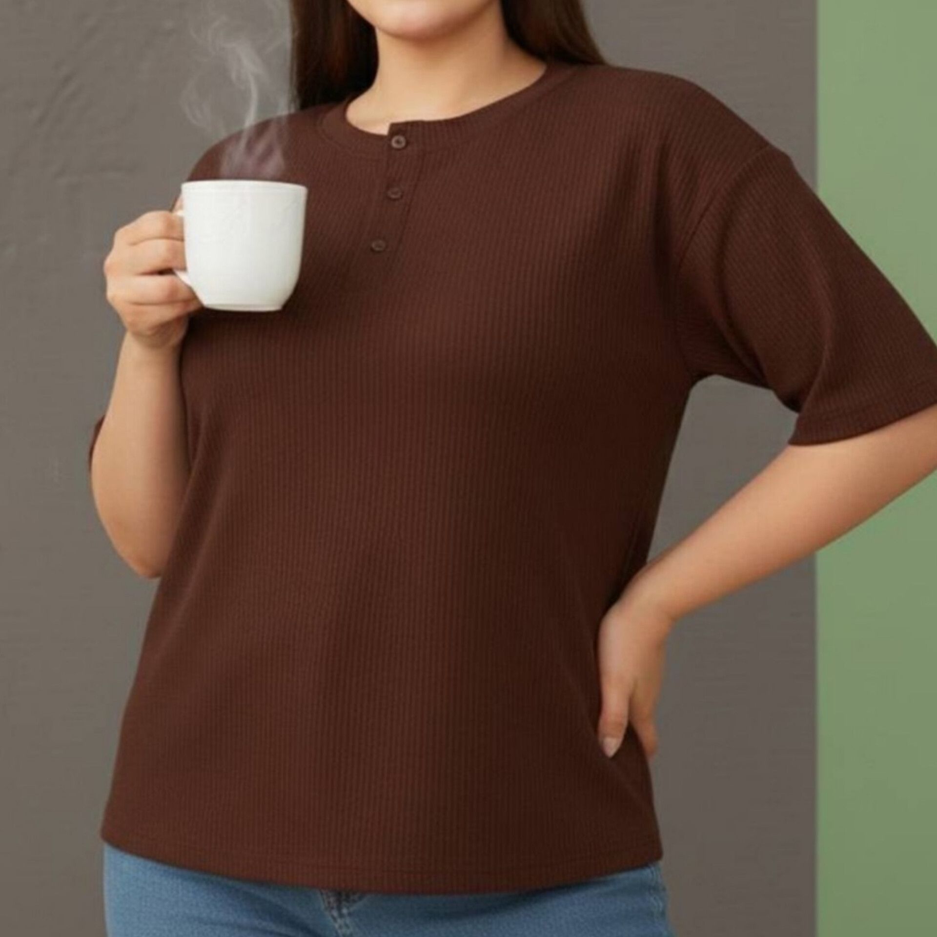 تیشرت جلو ۳دکمه قواره بزرگ (پک 6 عددی)