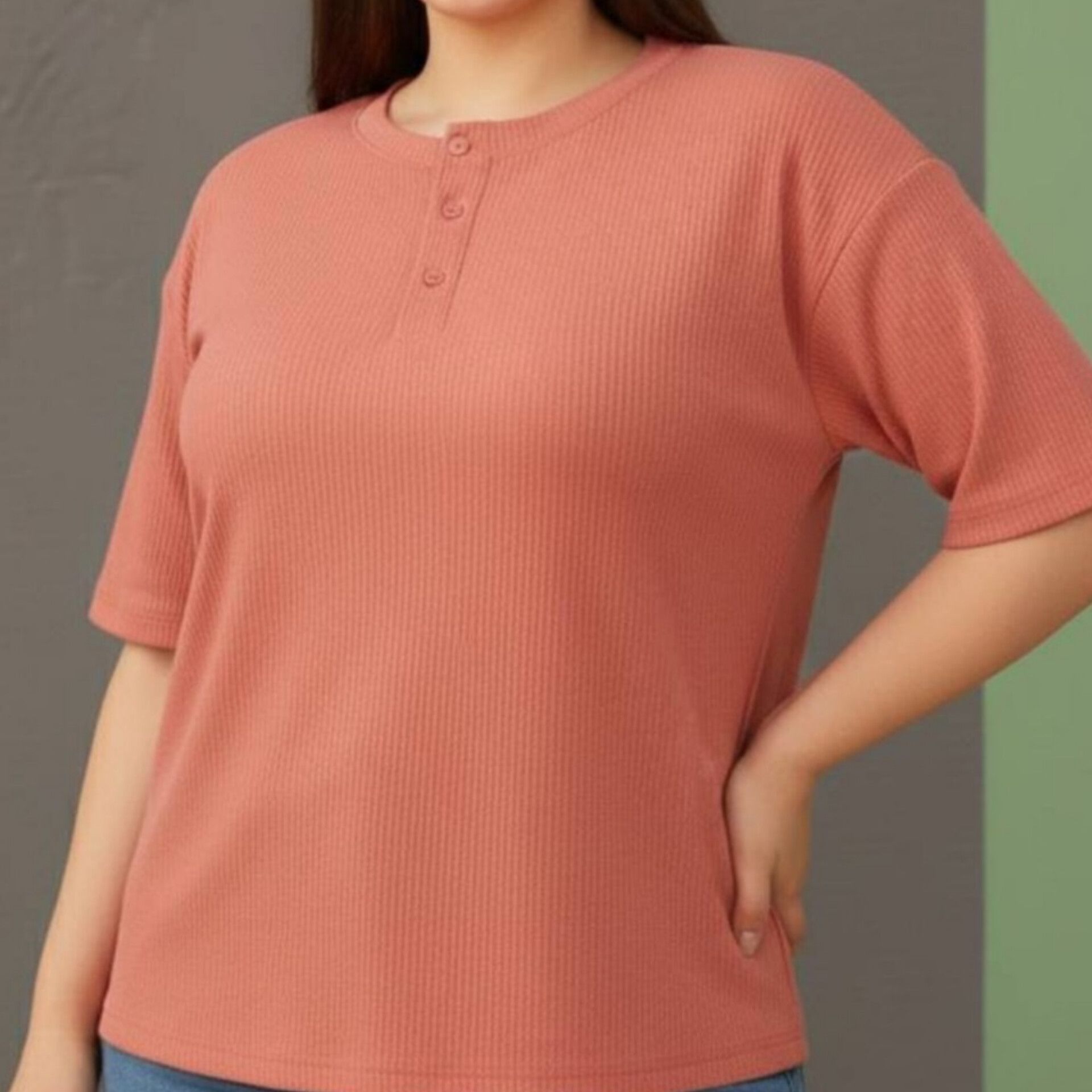 تیشرت جلو ۳دکمه قواره بزرگ (پک 6 عددی)