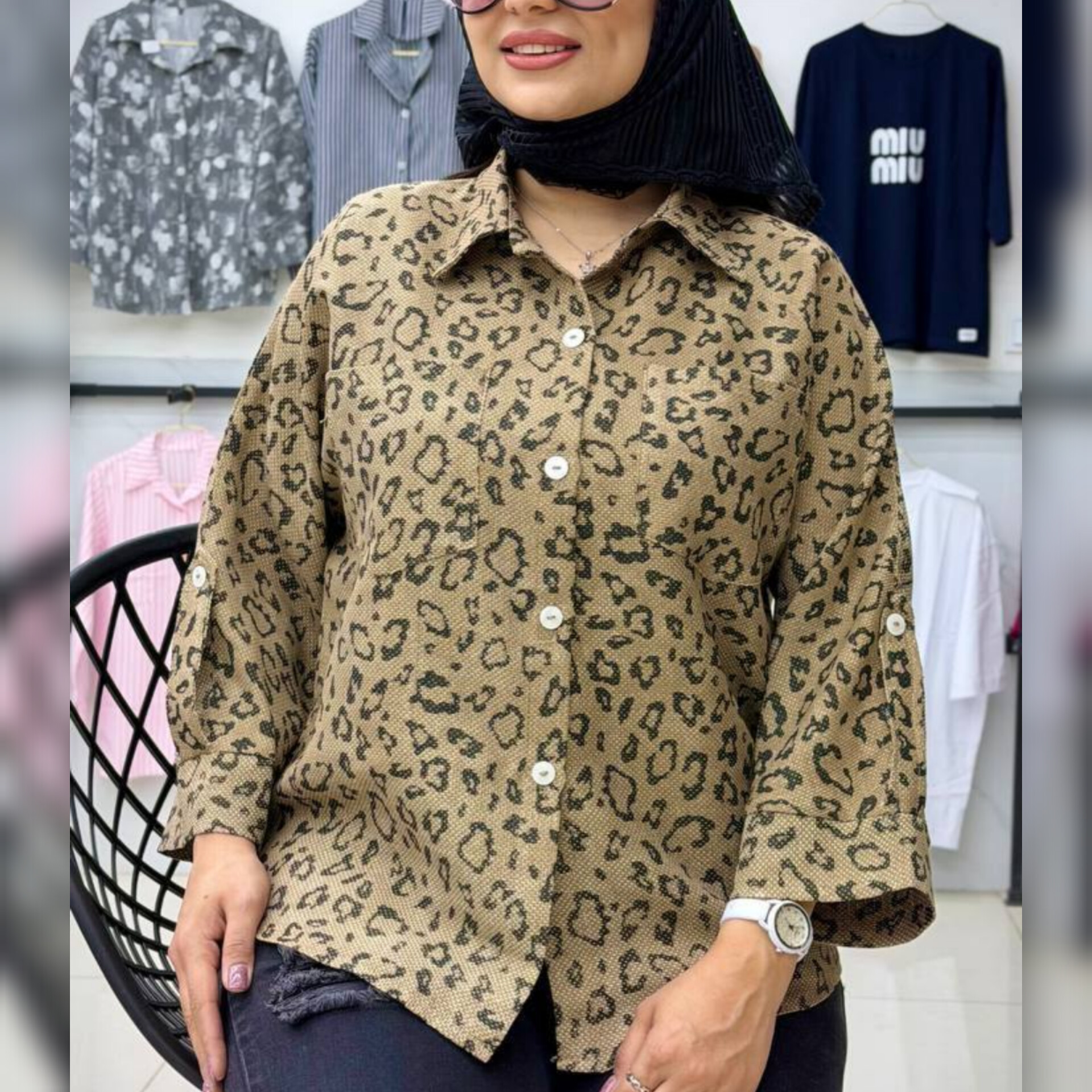 شومیز باکسی ۲ جیب پلنگی (پک 4 عددی)