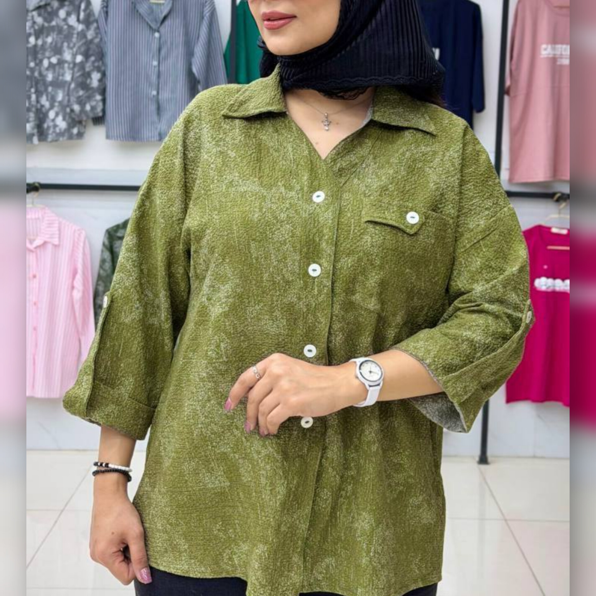 شومیز باکسی ۲ جیب پلنگی (پک 4 عددی) (کپی)