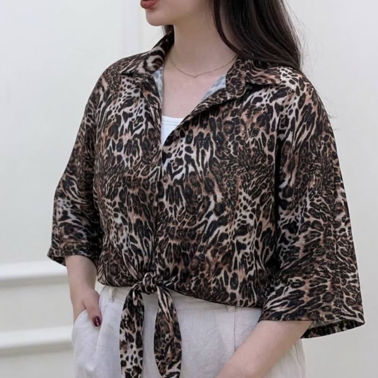 شومیز جلو گره پلنگی نگینی (پک 4 عددی)