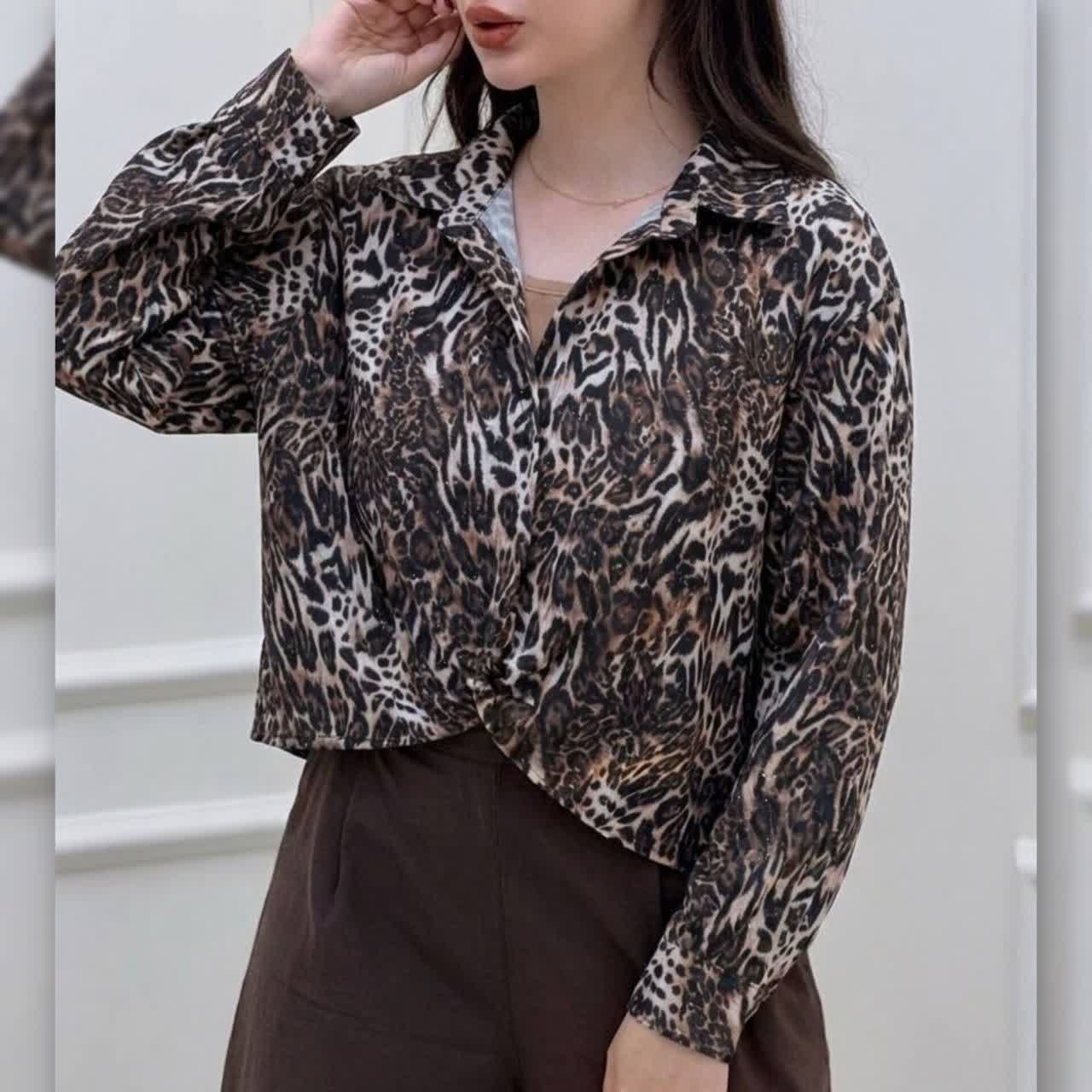 شومیز جلو گره پلنگی نگینی (پک 4 عددی)