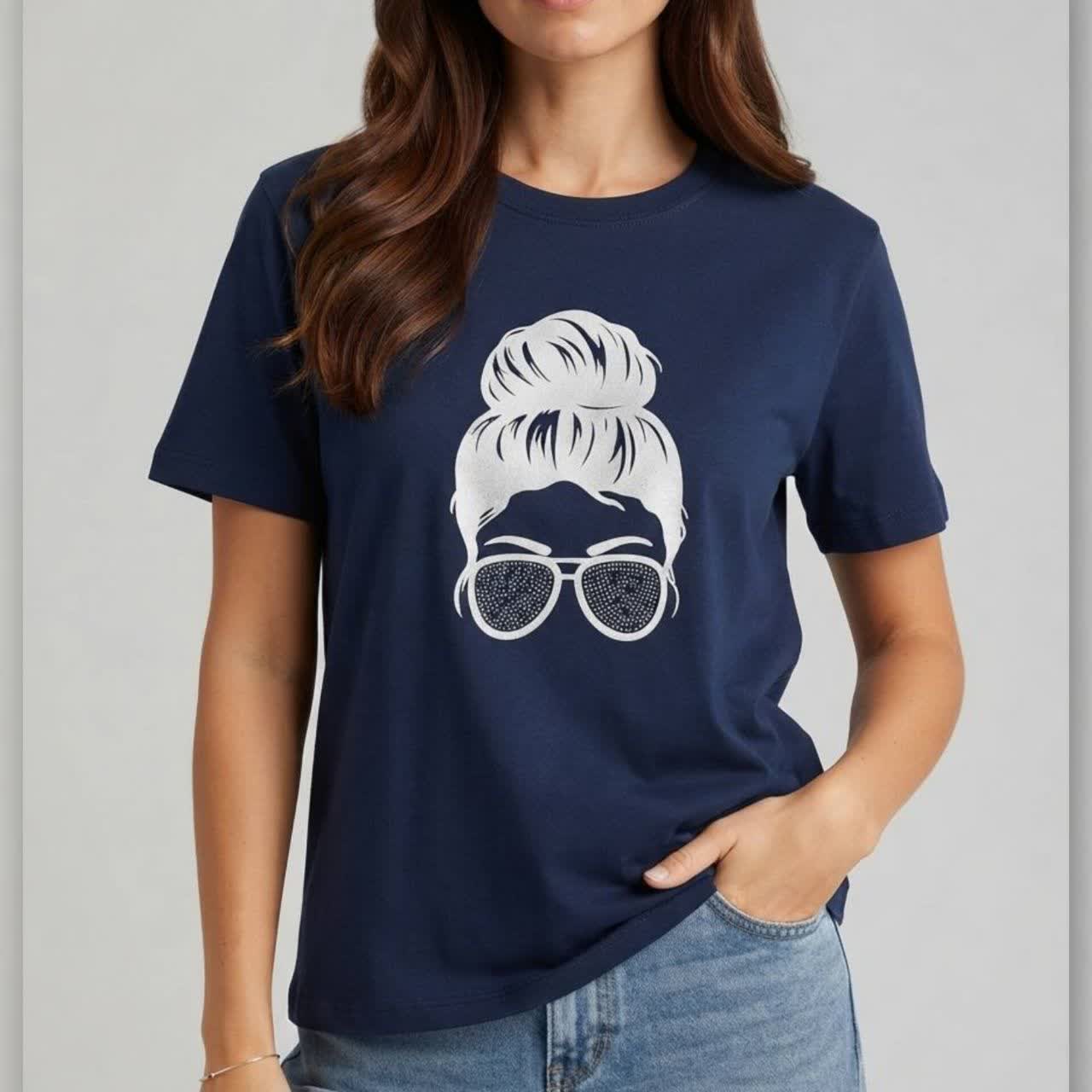 تیشرت چاپ و نگین دختر عینکی (پک 5 عددی)